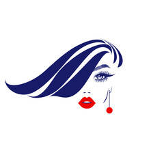 Beauty woman logo, hairstyle lady, eyelashes extensions, red lips, hot girl, beauty and nail art logo salon. Jewelry symbol. Vector illustration.