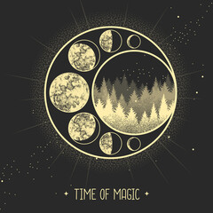 Wall Mural - Modern magic witchcraft card with astrology moon phases sign. Day and nignt.
