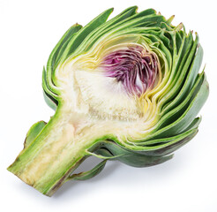 Wall Mural - Artichoke flower core, cross cut of artichoke bud isolated on white background.