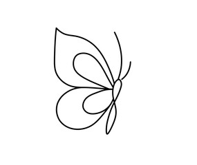 Wall Mural - Vector isolated small little tiny simple butterfly drawing. Colorless contour single line butterfly outline sketch.