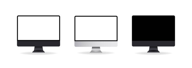 Wall Mural - Set of computer monitor. Realistic computer monitor icons set in space, silver and grey collor. Screen mockup. Vector EPS 10. Isolated on transparent background