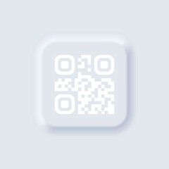 Qr code scan badge icon. Technology for instant payment or tech pay method without money. Neumorphic UI UX white user interface. Neumorphism.