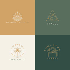Fototapete - Vector set of linear boho icons and symbols - sun logo design templates - abstract design elements