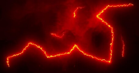 Sticker - Glowing red and orange lightning bolts of electrical current and smoke moving wildly across a black 