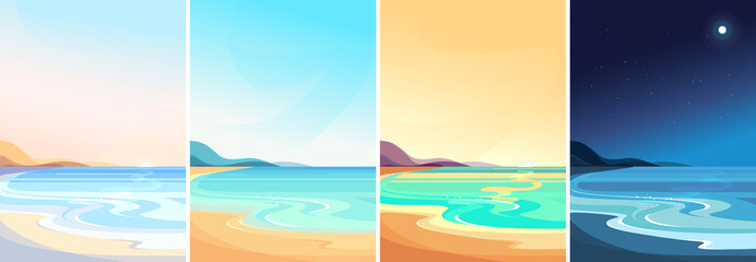 Wall Mural - beach at different times of day. beautiful landscapes in vertical orientation.