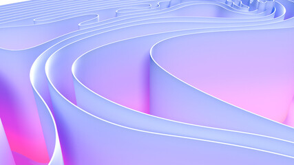 Abstract folded paper effect. Bright colorful blue purple background. Maze made of paper. 3d rendering