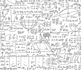 Wall Mural - math educational vector seamless pattern with handwritten formulas, figures, calculations
