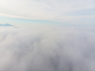 Aerial view morning sunrise cloud with fog colorful sky cloud