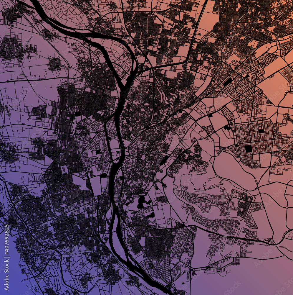 Cairo, Al Qahirah, Egypt (EGY) - Urban vector megacity map with parks ...