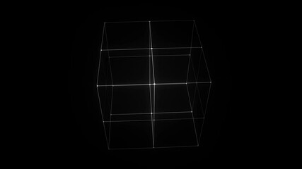 Wireframe 3D cube rotating in a seamless loop. A composition element for music videos or intro compositions