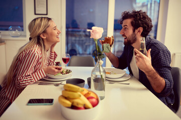 Boyfriend having surprise Valetine's day diinner with his girlfriend