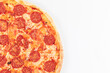 © ALEKSEI - fresh aromatic hot italian pepperoni pizza with mozzarella cheese on white wooden table background