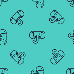Black line Elephant icon isolated seamless pattern on green background. Vector.
