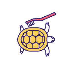 Poster - Pet turtle home treatment RGB color icon. Professional salon grooming for hygiene. Tortoise washing and cleaning. Pet service. Veterinary for domestic animals. Isolated vector illustration