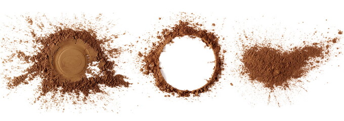 Wall Mural - Set pile cocoa powder isolated on white background, with top view