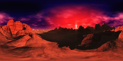 Wall Mural - sunset on Mars. HDRI . equidistant projection. Spherical panorama. panorama 360. environment map, 3d rendering