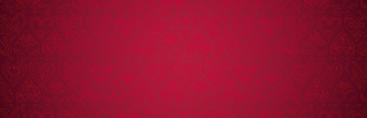 Wall Mural - red banner with valentines hearts. valentines greeting banner. horizontal holiday background, header