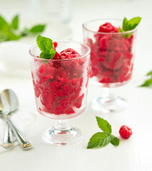 Wall Mural - Raspberry sorbet (granite) with champagne. Selective focus