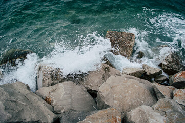 Coastline with large stones. Beautiful landscape.