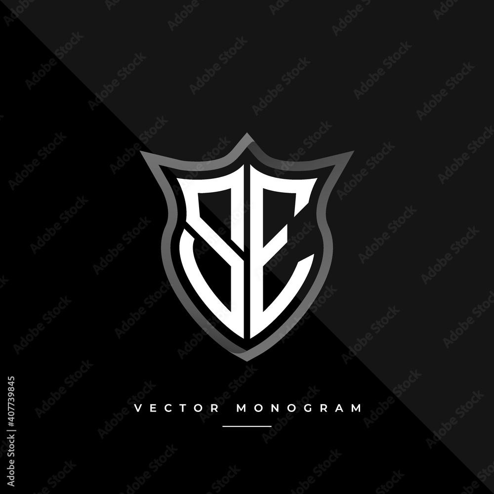 Letters SE Logo Design Silver Shield S E Monogram Minimal Monogram letters-se-logo-design-silver-shield-s-e-monogram-minimal-monogram