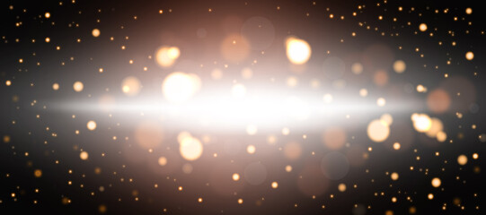 Golden abstract bokeh background. Defocused abstract flickering lights on a black background.