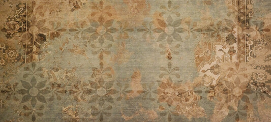 Aufkleber - Old brown gray rusty vintage worn shabby patchwork floral flower leaves motif tiles stone concrete cement wall texture background banner	