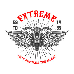 Wall Mural - Extreme. Emblem template with winged motorcycle. Design element for logo, label, sign, emblem, poster. Vector illustration