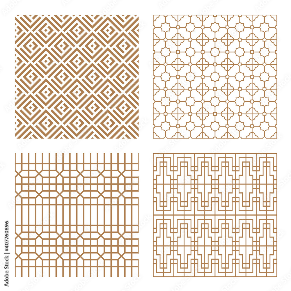 Set geometric asian abstract seamless vector pattern including ...