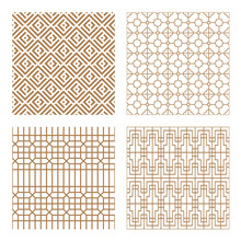 Set Geometric Asian Abstract Seamless Vector Pattern Including Traditional Korean Or Chinese Motive With Typical Lines And Elements