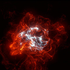 Wall Mural - abstract pulsing fiery red particles flowing with fluid motion effect. 3d render