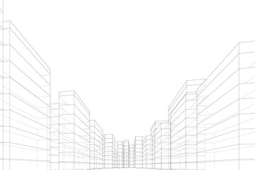 Abstract architectural background. Linear 3D illustration. Concept sketch