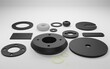 3d rendering Rubber gaskets, industrial materials, machinery spare parts, engineering,