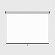 © art_sonik - The hanging projection screen isolated on transparent background. Empty presentation board, blank whiteboard for conference.