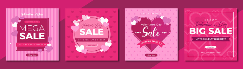 Wall Mural - valentines day mega sale social media post template design. brand business promotion banner, poster 
