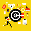 © iuliia - yellow background with running girl and sport icons
