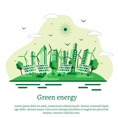 green city with ecological infrastructure, solar panel and windmill. monochrome vector illustration 