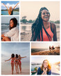 © olezzo - Collection collage of images of different happy young active people on summer vacation at the sea. Diversity concept