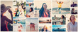 © olezzo - Collage Diverse beautiful happy people in summer and sea vacation, template
