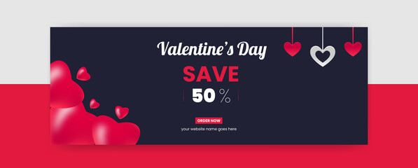 Wall Mural - valentine's day facebook cover banner template social media post sale background