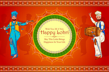 Poster - Happy Lohri Punjabi religious holiday background for harvesting festival of India