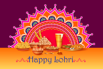 Sticker - Happy Lohri Punjabi religious holiday background for harvesting festival of India