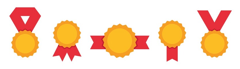 flat medal for banner design. set premium quality badges with ribbons. gold label isolated on white 