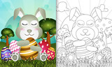 Fototapeta Dziecięca - coloring book for kids themed happy easter day with character illustration a cute bunny hugging eggs