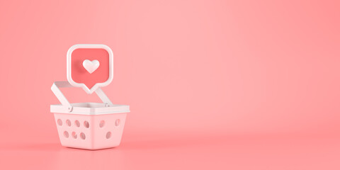 3d rendering of heart message icon and basket.