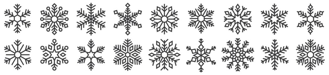 Wall Mural - Snowflakes icons set. Winter pattern snow ornament,  Frost background, Vector illustration