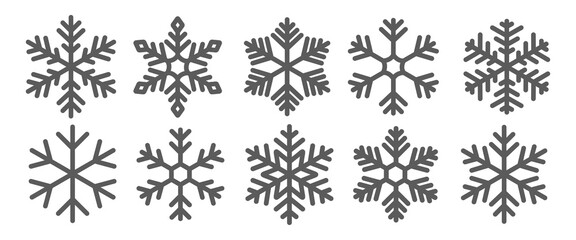 Wall Mural - Snowflakes icons set. Winter pattern snow ornament,  Frost background, Vector illustration