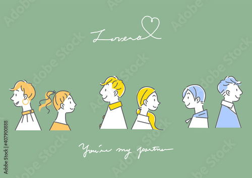 背中合わせのカップルのお洒落でシンプルな線画イラスト アイコン風セット Vecteur Stock Adobe Stock