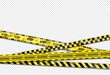 Warning ribbon. Realistic adhesive barricade tape. Black and yellow barrier, stop sign. Crossed caution lines with repeated ornament and stripes. Decorative poster and copy space. Vector police cordon