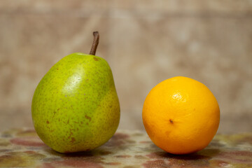 pear and lemon on a table