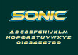 Sonic text effect, Modern bold shiny gold text effect with 3d style. Set of alphabet and number for poster headline, advertisement, logo branding